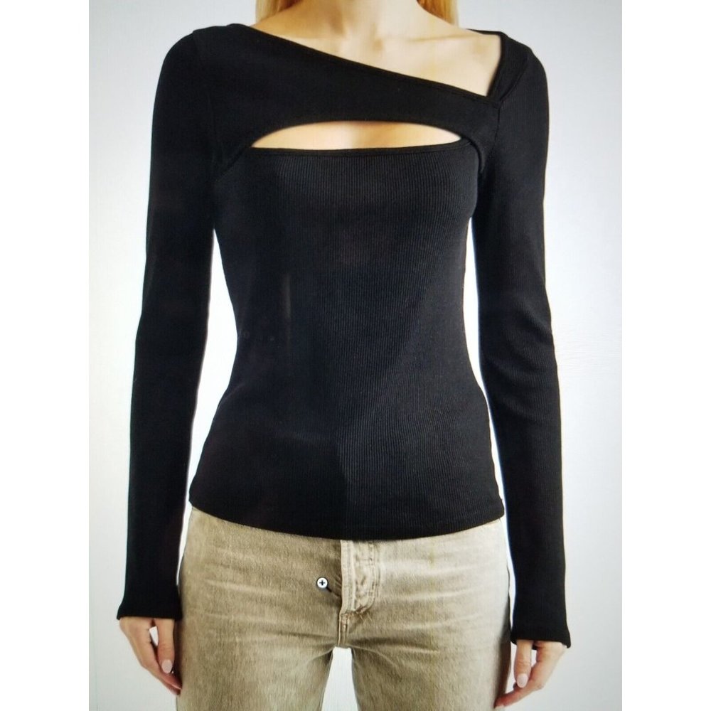 Citizens of Humanity Iris Long Sleeve Cut-Off/Out Rib Knit BLACK Top Women's S - Picture 1 of 16